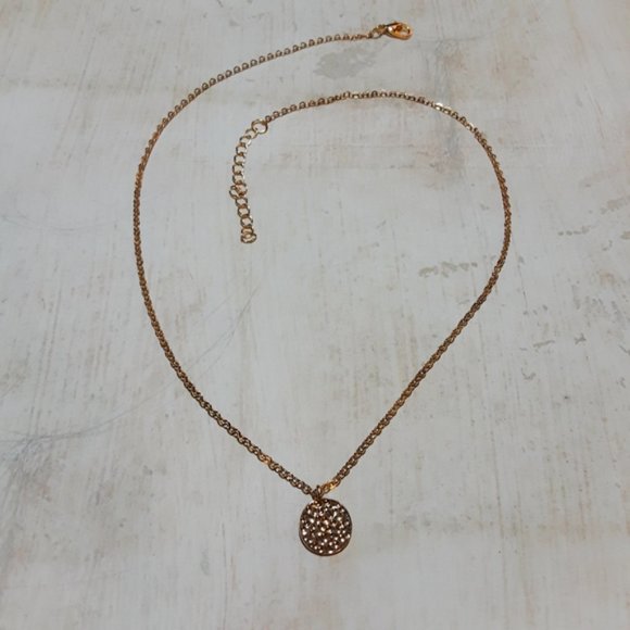 Minimalist Hammered Gold Disk Pendant Necklace - Picture 2 of 7